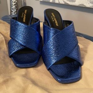 Saint Laurent Metallic Blue Mules - Size 36.5